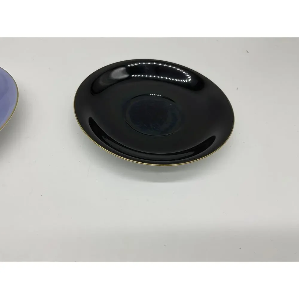 Noritake Saucers Set‎ 2 Black Lavender Gold Trim Japan Porcelain China Vintage